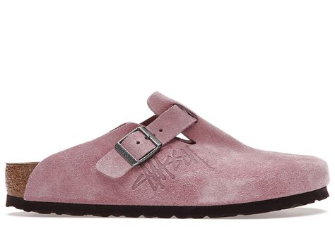 Stussy Boston Clogs, Pink Stussy Birkenstock, Stussy X Birkenstock, Birkenstock Boston Stussy, Stussy Clogs, Pink Boston Clogs, Stussy Boston, Pink Boston Birkenstocks, Birkenstock Boston Pink