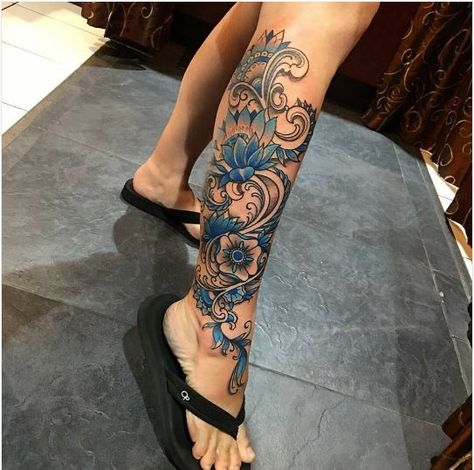 Feather And Flower Tattoos For Women, Beautiful Leg Tattoos, Girl Flower Tattoos, Flower Leg Tattoos, Lower Leg Tattoos, Catrina Tattoo, Full Leg Tattoos, Tattoo Schrift, Ankle Tattoos For Women