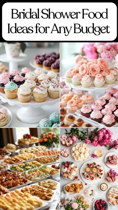 Assorted bridal shower food ideas for every meal and budget Tea Party Bridal Shower Ideas Food Fruit Cups, Bridal Shower Food Menu Ideas, Unique Bridal Shower Food Ideas, Food For Bridal Shower Appetizers, Finger Foods For Bridal Shower Brunch, Easy Brunch Shower Food, Bridal Shower Brunch Food Ideas Breakfast Recipes, Bridal Shower Picnic Food, Food For Bridal Shower Brunch