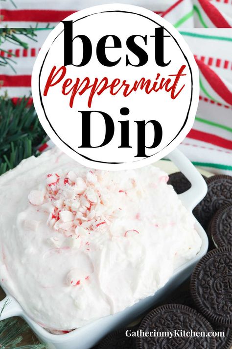 This peppermint dip is the perfect appetizer or snack for holiday get togethers, dinner, or Christmas parties. made with cream cheese, and frozen whipped topping or Cool whip plus peppermint candies, it's an easy appetizer recipe idea. Peppermint Cool Whip Dip, Peppermint Dip Cream Cheese, Peppermint Dip, Peppermint Coffee Creamer, Cream Cheese And Cool Whip, Peppermint Whipped Cream, Candy Cane Recipe, Peppermint Dessert, Cream Cheese Recipes Dip