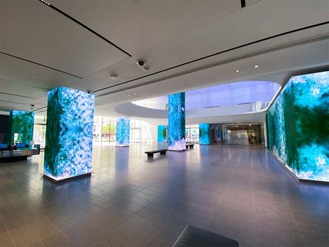 BRILLIANT LED Technology in AT&T Headquarters Lobby Lobby Lcd Panel Design, Interactive Led Wall, Santander Bank, Interest Led Learning, Inspire Employees, Led Screen Wall Exhibition, Led Video Wall, Downtown Dallas, Video Wall