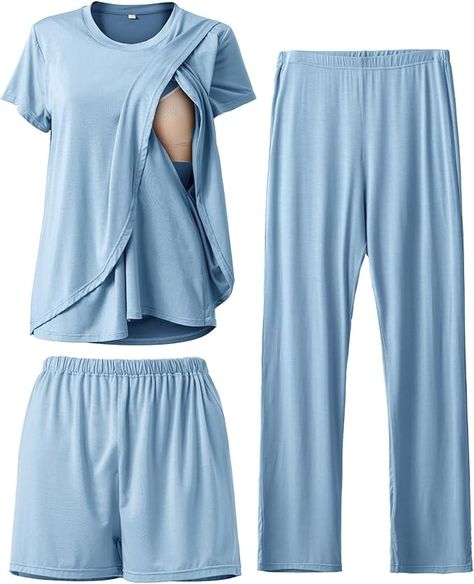 Rnxrbb 3 Piece Postpartum Nursing Pajamas Set Casual Soft Maternity Breastfeeding Pjs Sleepwear Loungewear Clothes Layer at Amazon Women’s Clothing store Postpartum List, Nursing Pajama Set, Postpartum Nursing, Nursing Pajamas, Loungewear Outfits, Sleepwear & Loungewear, Pajamas Set, Casual Sets, Amazon Women