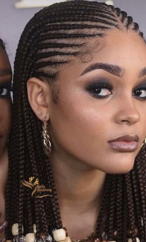 Long Cornrow Braids, Blackwomen Hairstyle Braids, Braid Styles For Round Face Black Hair, Ghana Weaving Braids Hairstyles, Stitch In Braids, Two Line Cornrows, Sade Adu Hairstyle Braids, Graduation Hairstyles Braids, Cornrows Vacation