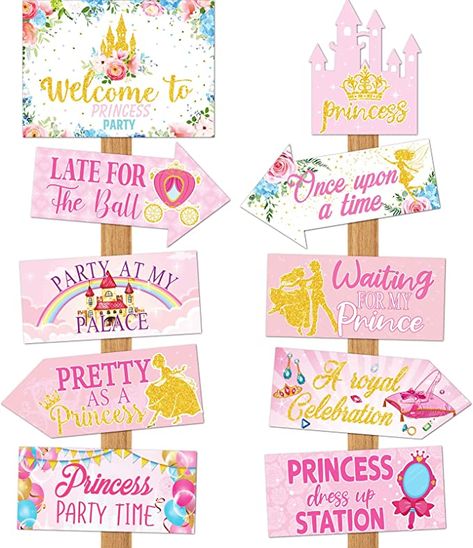 Pink Princess Birthday Party, Princess Sign, Princess Birthday Party Decorations, Princess Party Decorations, Princess Decorations, Birthday Party Activities, Disney Princess Party, Carnival Birthday Parties, Directional Signs