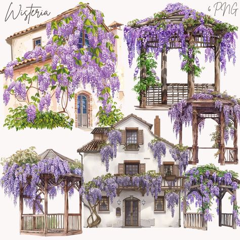 Wisteria Craft, Cottagecore Png, Wisteria Flowers, Floral Crafts, Purple Wisteria, Wooden Gazebo, Flowers Clipart, Time To Leave, Floral Craft