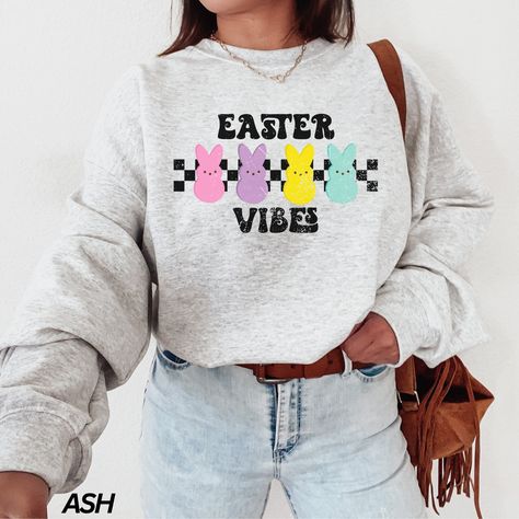 Easter Sweaters, Easter Sweatshirt, Bunny Sweatshirt, Sweatshirt Ideas, Easter Vibes, Easter Shirt, St Pattys Day, Spring Shirts, Make Color