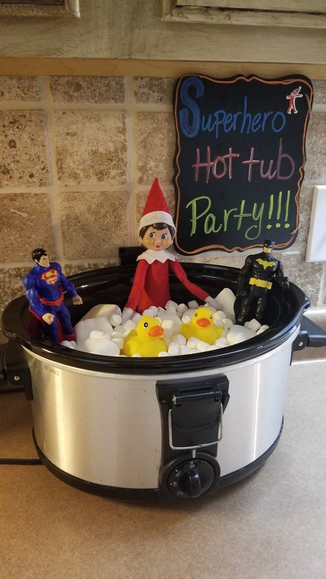 Elf Hot Tub Party, Hot Tub Elf On The Shelf, Elf On The Shelf Hot Tub, Elf Hot Tub, Elf Fun, Elf Ideas, Spa Hot Tubs, Shelf Ideas, On The Shelf