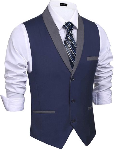 Daupanzees Mens Waistcoat Design Dress Suit Layered Slim Fit Herringbone Groom Plus Size British Style Separate Vest (Navy Blue XXL): Amazon.com.au: Fashion Waistcoat Design, Waistcoat Designs, Mens Waistcoat, Waistcoat Men, Mens Suit Vest, Grey Vest, Suit Dress, Active Outfits, Dress Suit