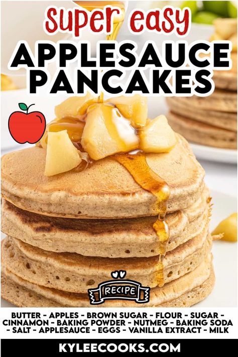 Show your family extra love this weekend and whip up a batch of my homemade applesauce pancakes. They’re light and fluffy with a hint of apple and cinnamon then served with chopped apples in buttery brown sugar on top. Don’t forget the maple syrup for this perfect fall breakfast or brunch! Apple Sauce Pancakes, Applesauce Pancakes, Apple Brown Sugar, Mom Breakfast, Butter Pancakes, Apple And Cinnamon, Sugar Apples, Homemade Applesauce, Autumn Recipes