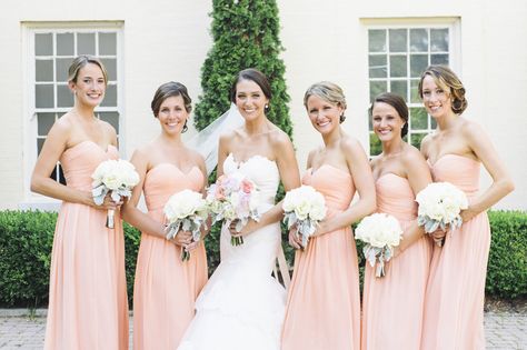 Donna Morgan Spring 2014 Read more - http://www.stylemepretty.com/2014/02/20/donna-morgan-bridesmaids/ Peach Bridesmaid, Peach Bridesmaid Dresses, Laura Dresses, Coral Bridesmaid Dresses, Bridesmaid Attire, Pale Peach, Peach Dress, Bridesmaid Dress Colors, Peach Wedding