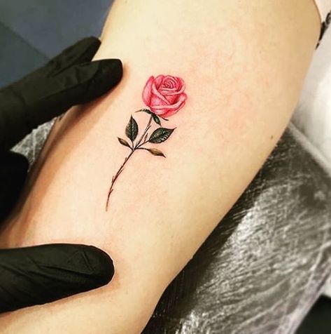 small rose tattoo, tiny rose tattoo, no outline rose tattoo, watercolor, pretty, tattoo inspo Rose Bud Tattoo, Tiny Rose Tattoo, Pink Flower Tattoos, Yellow Tattoo, Yellow Rose Tattoos, Watercolor Rose Tattoos, Pink Rose Tattoos, Green Tattoos, Rose Flower Tattoos