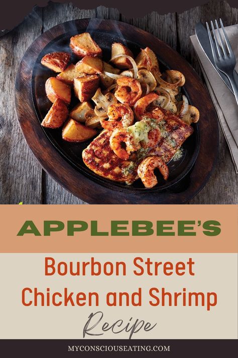 Bourbon glazed chicken and shrimp Bourbon Street Chicken Applebees, Applebees Chicken And Shrimp, Applebee's Bourbon Chicken And Shrimp, Applebees Bourbon Chicken, Bourbon Chicken And Shrimp Recipe, Bourbon Street Chicken And Shrimp Recipe, Bourbon Street Chicken, Applebees Recipes, Street Chicken