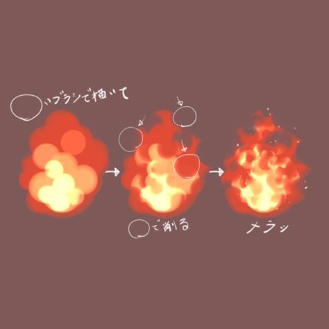 How To Draw Fire Digital Art, How To Draw Flames Digital, Fire Drawing Tutorial Digital, Flame Reference Drawing, Fire Magic Reference, Fire Tutorial Drawing, Fire Digital Painting, Fireball Drawing Reference, Camp Fire Drawing Reference