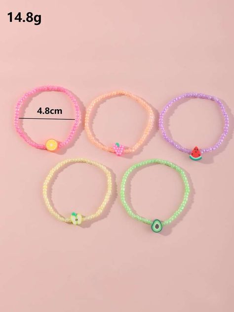 5pcs Toddler Girls Fruit Decor Beaded Bracelet | SHEIN USA Fruit Bracelet, Bracelet Business, Fruit Decor, Bracelets Ideas, Kids Bracelets, Phone Charms, Clay Bead, Bracelet Ideas, Clay Beads