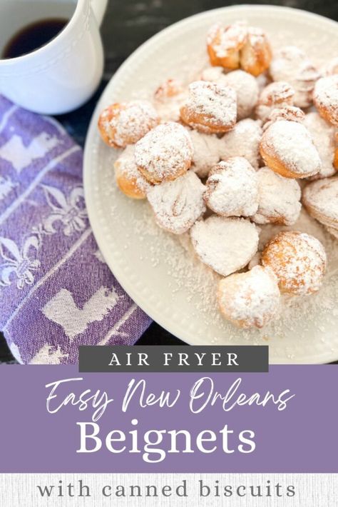 Air Fryer Beniegts Recipe, Air Fryer Beignets Easy, Beniegts Recipe, Beignets Easy, How To Make Beignets, Fried Biscuits, Beignet Recipe, Flaky Biscuits, Canned Biscuits