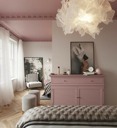 Landscape Urbanism, Pink Ceiling, Bedroom Decor For Couples, Pink Bedroom, Pink Room, Bedroom Decoration, Pink Walls, Beautiful Bedrooms, Room Decor Bedroom