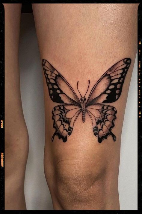 Women Butterfly Tattoos, Butterfly Leg Tattoos, Tattoo Papillon, Butterfly Thigh Tattoo, Black Color Hairstyles, Butterfly Tattoos On Arm, Unique Butterfly Tattoos, Tato Minimal, Cuff Tattoo