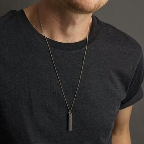 Online Shopping  www.zuanstore.com Rectangle Pendant Necklace, Pendants For Men, Pendant Necklace Men, Bracelet Viking, Bar Pendant Necklace, Rectangle Pendant, Necklace Men, Mens Chain Necklace, Black Rectangle