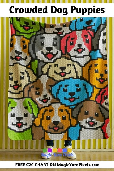 Check out my free crochet graph with the adorable Crowded Dog Puppies blanket design Download the free crochet graph from MagicYarnPixels. Crochet Graphs Free Charts, Crochet Robot, Pixel Crochet Blanket, C2c Patterns, Giraffe Blanket, Crochet C2c Pattern, C2c Crochet Pattern, C2c Crochet Blanket, Corner Crochet