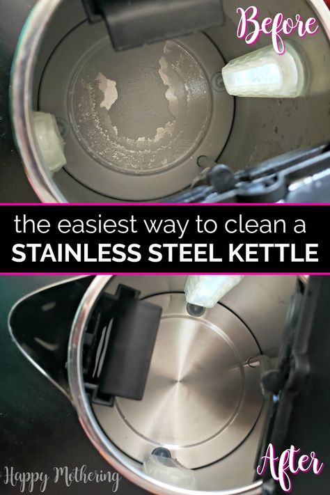 Are you looking for the easiest way to clean an electric stainless steel tea kettle? Learn how to remove scaling and buildup with our easy one ingredient cleaning method for your teapot! Hint: it's not baking soda! #beforeandafter #cleaningtips #naturalcleaner #tea #teakettle #homemaking #homemaker #cleaners #cleaning #cleaninghacks #lifehacks #howto #diy #homehacks #kitchenhacks #kitchentips #homemakingtips #natural #naturalliving #nontoxic #greenliving Clean Kettle, Arm And Hammer Super Washing Soda, Spring Cleaning Challenge, Powder Laundry Detergent, Cleaning Painted Walls, Hard Water Stain Remover, Electric Tea Kettle, Stainless Steel Kettle, Diy Cleaning Solution