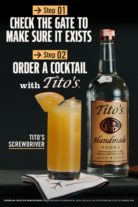 We all know the airport routine. Get through TSA. Check your gate. Order a Tito’s Handmade Vodka cocktail. Sometimes the best happy hour is the hour before you board that next flight. Simple, smooth, and naturally gluten-free. A delay can be a party with Tito’s. Tito's Cocktails, Alcoholic Recipes, Pool Drinks, Happy Juice, Stella Rosa, Alcoholic Desserts, Mix Drinks, Vodka Cocktail, Classic Cocktail Recipes