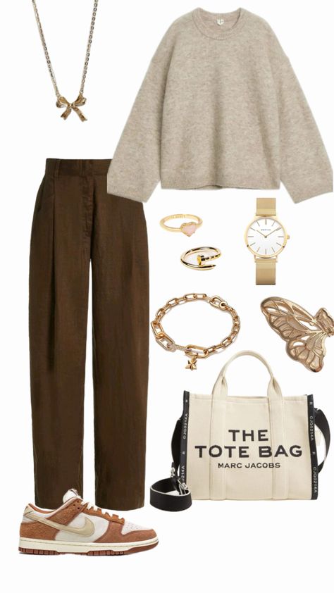 #outfit #brown #beige #fall #winter #spring #sweater #pants #ootd #outfitinspo #outfitinspiration Tan Pants Outfit Winter, Beige Pants Outfit Winter, Tan Pants Outfit, Outfit Zapatillas, Flowy Pants Outfit, Beige Pants Outfit, Pants Outfit Winter, Winter Pants Outfit, Beige Outfit