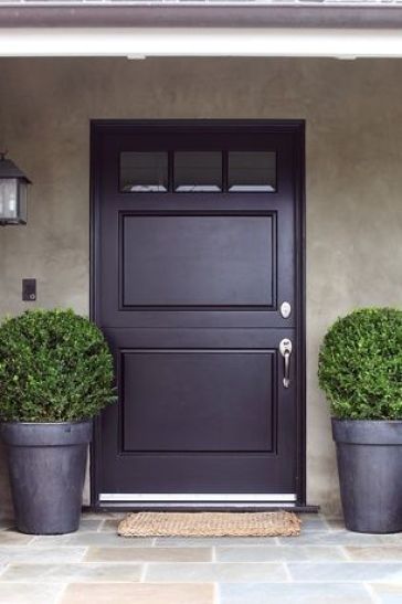 Purple Front Doors, Color Uva, Exterior Door Colors, Black Front Door, Armoire Makeover, Traditional Front Doors, Black Shutters, Front Door Paint Colors, Black Front Doors