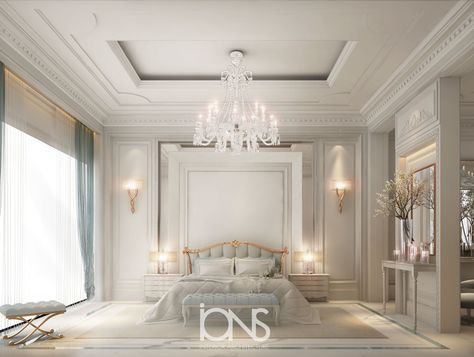 Elegant Neo Classic Master Bedroom Design | IONS DESIGN | Archinect Classic Bedroom Design, Ions Design, Luxury Villa Design, Design Hall, Sitting Room Design, Luxury Bedroom Design, Dining Room Interiors, Classic Interior Design, Classic Bedroom