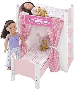 Emily Rose 18" Doll Loft Bunk Bed, Doll Beds for 18 Inch Dolls, Baby Doll Bunk Bed with Storage Shelves, Bedding & Ladder, Mini Furniture Doll Storage Organizer Shelf Dolls, Fits Most 14-19" Dolls Baby Doll Beds, Doll Clothes Storage, Wooden Doll Cradle, Loft Bunk Bed, Doll Bunk Beds, Baby Doll Furniture, Bunk Bed Sets, Bed Bunk, Baby Doll Bed