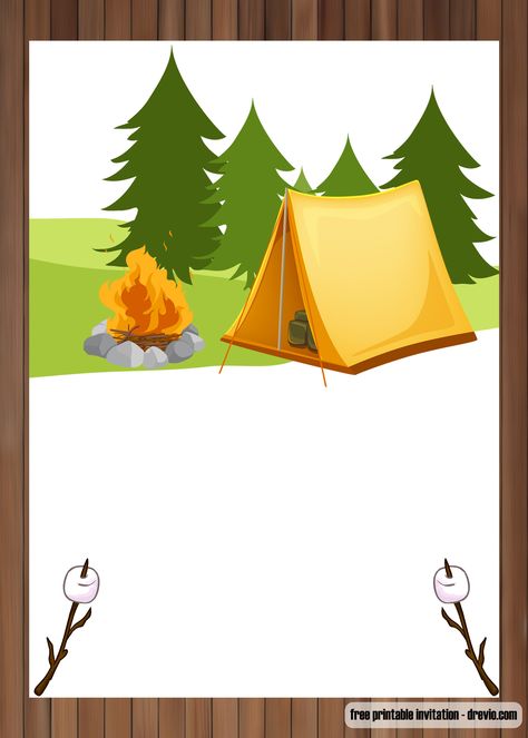 FREE Printable Outdoor Camping Birthday Invitation Templates | FREE Invitation Templates - Drevio Camping Template, Camping Birthday Party Invitations, Camping Party Invitations, Camping Party Decorations, Camping Birthday Invitations, Outdoor Camping Party, Camping Invitations, Camping Images, Birthday Party Invitations Free