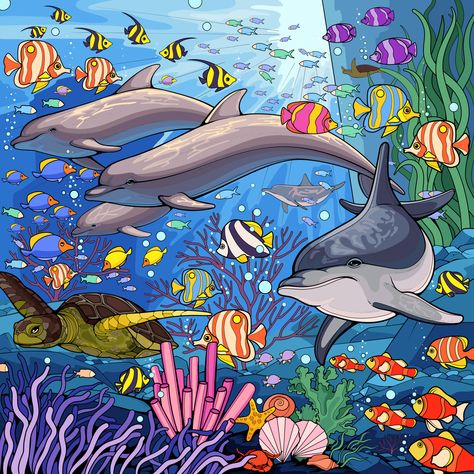 Monster High Halloween Costumes, Scenery Drawing For Kids, Dolphin Drawing, Animal Infographic, Coral Reef Art, Modern Art Canvas Painting, Frog Illustration, Ship Paintings, Fish Drawings