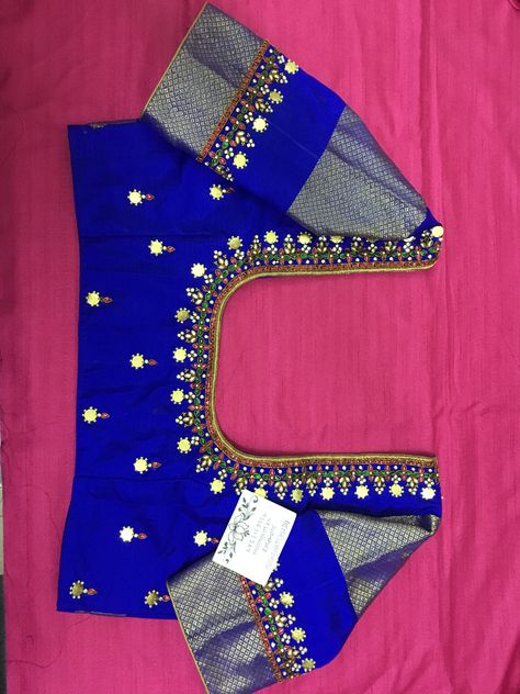 Simple Kasula Work Blouse Designs, Kasula Work Blouse Designs, Royal Blue Blouse Designs, Mirror Dance Floor, Sudhasri Hemaswardrobe, Blouse Designs Wedding, Blue Work Blouse, Pink Blouse Designs, Work Blouse Designs