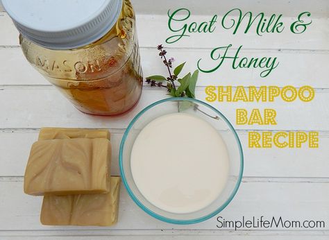 Goat Milk and Honey Shampoo Soap Recipe from Simple Life Mom. Great Recipe, learn how to no 'poo, and the benefits of honey and goat's milk in shampoo bars. Goat Milk Shampoo Bar Recipe, Milk And Honey Shampoo, Goats Milk Shampoo, Goat Milk Shampoo, Shampoo Bar Recipe, Goat Milk Recipes, Honey Shampoo, Natural Shampoo Bar, Shampoo Recipe