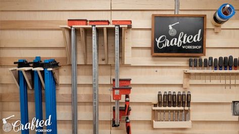 French Cleat Ideas, French Cleat Wall, Cleat Wall, Clamp Storage, Tool Storage Cabinets, Basic Woodworking, Woodworking Tools Storage, Woodworking Cabinets, Woodworking Storage