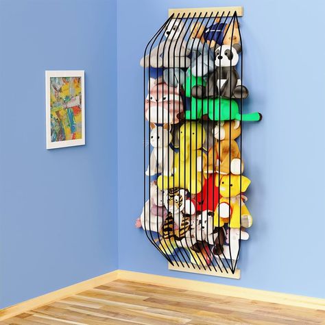 Amazon.com: Stuffed Animal Storage Wood Soft Toy Organizer for Kids Room，Cute and Durable Wall or Door Mount Length Adjustable Hanging Stuffed Animal Toy Organizer Shelf for Nursery Play Room Black -Patent : Baby Stuffed Toys Storage, Toys Organization Ideas Small Spaces, Toy Truck Storage Ideas, Kids Dinosaur Room, Melody Bedroom, Storage For Kids Room, Fun Basement Ideas, Shelf For Nursery, Shelves For Kids Room