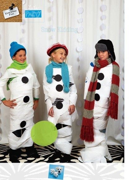 We did these as a contest in our fourth grade for our Winter Party. Too much fun. - Heart-2-Home Schnee Party, Snowman Games, Classroom Christmas Party, Snowman Costume, Snowman Party, Fest Temaer, Winter Birthday Parties, Make A Snowman, Winter Parties