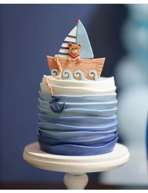 Boat Birthday Cake, Nautical Birthday Cakes, Nautical Baby Shower Cake, Baby Shower Cupcakes For Boy, Whale Cakes, Boat Cake, Sea Cake, Ocean Cakes, Boys 1st Birthday Party Ideas