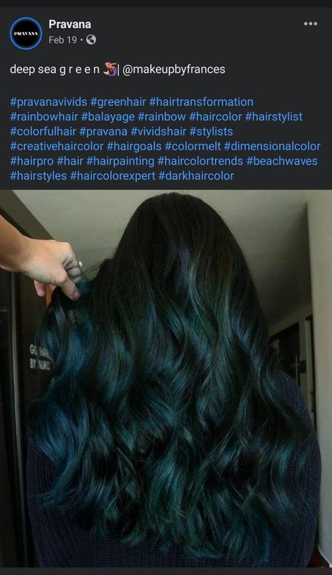 Dark Pine Green Hair, Midnight Jade Hair Color, Sea Green Hair, Sea Green Hair Colour, Dark Green Hair Shadow Root, Black To Dark Green Ombre Hair, Emerald Green Hair With Dark Roots, Shine Hair, Pravana Vivids