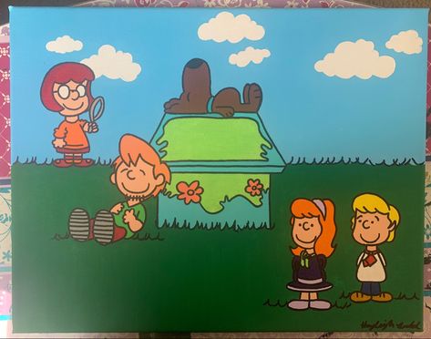 Cute Character Paintings, South Park Canvas Painting, Scooby Doo Canvas Painting, Acrylic Painting Cartoon Characters, Painting Ideas Small Canvas, Character Painting Ideas, Simple Cartoon Paintings, 90s Painting Ideas, Painting Ideas Christmas