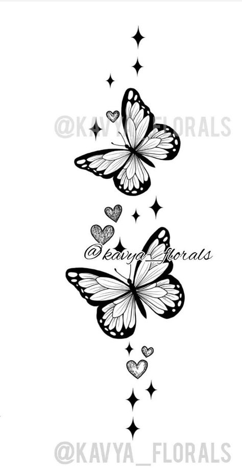 Butterfly Tattoos Meaningful, Lower Leg Tattoos Women Butterflies, Forearm Tattoos Butterflies, Butterfly And Hearts Tattoo, Cute Tattoos For Women Leg, Tattoos To Trace, Butterflies And Hearts Tattoo, Neck Tattoo Stencils For Women, Begginer Tattoo Designs For Women