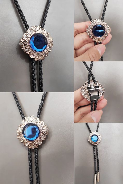 Flower Sapphire Bola BOLO Tie - Necklace Wedding Vintage Adjustable Bolo Tie For Formal Occasions, Bolo Tie Women Outfit, Tie Women Outfit, Bolo Tie Women, Handmade Bolo Tie, Vintage Formal Bolo Tie Lariat, Women’s Bolo Tie, Black Adjustable Bolo Tie, Bola Tie