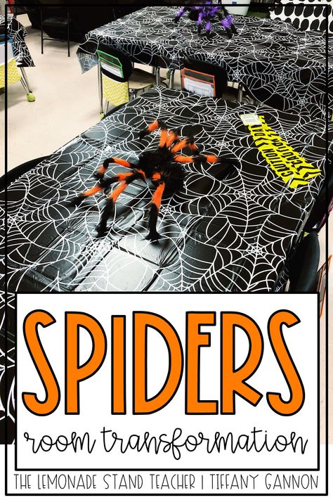 Spider Classroom Transformation, Spider Reading Comprehension, Spider Room Transformation, Spider Anchor Chart, First Grade Lesson Plans, Spider Unit, Spider Activities, Spider Craft, Web Activity