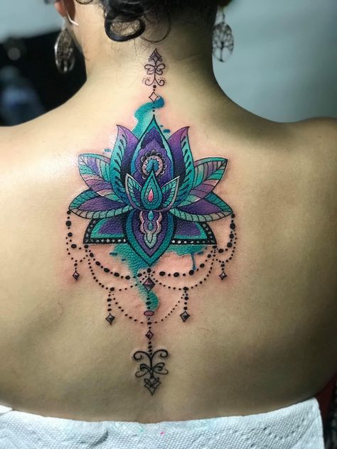 45 Tattoo, Colorful Mandala Tattoo, Flower Cover Up Tattoos, Purple Tattoos, Gem Tattoo, Jewel Tattoo, Lotus Tattoo Design, Arte Aesthetic, Ankle Tattoos For Women