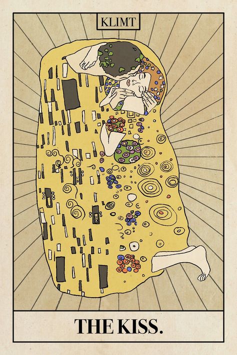 Klimt Tarot, The Kiss Klimt, Klimt Tattoo, Klimt The Kiss, Abstract Tattoo Ideas, Kiss Painting, Tarot Card Tattoo, The Kiss (klimt), Arte Doodle