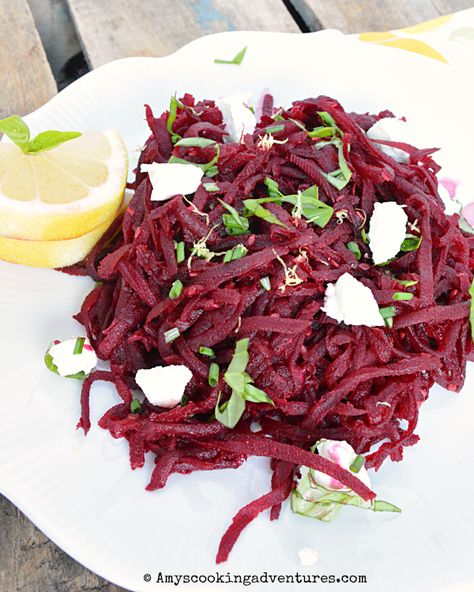 Grated Beetroot Salad with Goat Cheese (Rödbetssallad med Getost) #EattheWorld Greek Beetroot Salad, Salad Beetroot, Beetroot Risotto Goat Cheese, Grated Beetroot Salad, Beetroot And Goats Cheese, Salad With Goat Cheese, Beetroot Salad, Lettuce Salad, Goat Cheese Salad