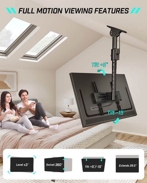 Such a Cool Idea! Grab it now Tv Mount For Slanted Wall, Tv Mount On Slanted Ceiling, Attic Bedroom Tv Mount, Ceiling Mount Swivel Tv, Tv On Swivel Mount, Tv Mounted On Slanted Ceiling, Folding Tv Ceiling Mount, Slanted Wall Tv Mount, Tv On Slanted Ceiling