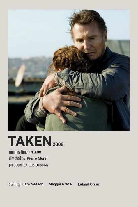 Taken Movie Poster Liam Neeson, Taken Movie Poster, Movies To Watch Action, Taken Movie, Leland Orser, Minimalistic Polaroid Poster, Liam Neeson Movies, Bryan Mills, Action Movies To Watch