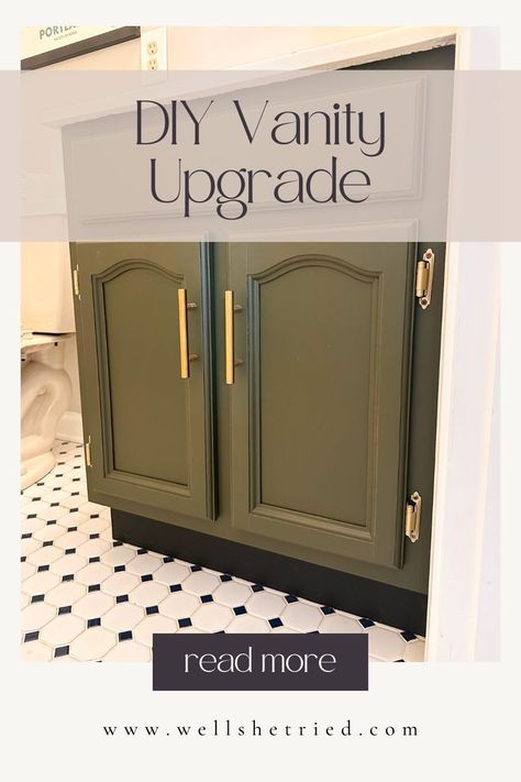 Want to learn how to paint a bathroom vanity? This step by step guide will walk you through how I gave my old, dated vanity a fresh look! #furnitureflip #howtopaint #bathroomremodel #bathroomdesign #diy Ideas For A Small House, Old Bathroom Vanity, Refinished Vanity, Vanity Redo, Bathroom Cabinet Makeover, Green Bathroom Vanity, Painted Vanity Bathroom, Bathroom Vanity Remodel, Old Vanity