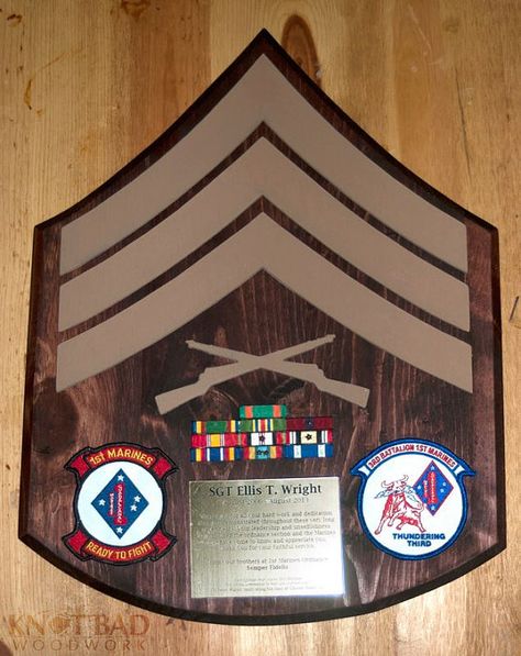 Custom Wooden Rank Insignia Plaque USMC by KnotBadWoodwork Usmc Plaque Ideas, Usmc Gifts, Plaque Ideas, Knife Display, Marine Corps Gift, Military Shadow Box, Flag Display Case, Law Enforcement Gifts, Marine Gifts