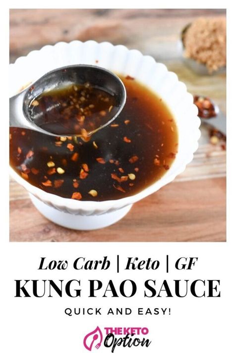 Kung Pao Sauce (Keto , Low Carb, GF) | This delicious keto kung pao sauce not only packs a punch but also delivers a rich versatile flavor. Use for kung pao chicken or even a pork marinade (yes, it’s amazing both ways)! | Easy Keto Sauce | Gluten Free Kung Pao Sauce | Visit trinakrug.com/keto-recipes Gluten Free Sauce Recipes, Homemade Kung Pao Sauce, Keto Curry Sauce, Kelsey Ale Keto Recipes, Keto General Tso Sauce, Keto Friendly Asian Sauces, Low Carb Kung Pao Chicken, Kung Pao Sauce, Keto Sauce